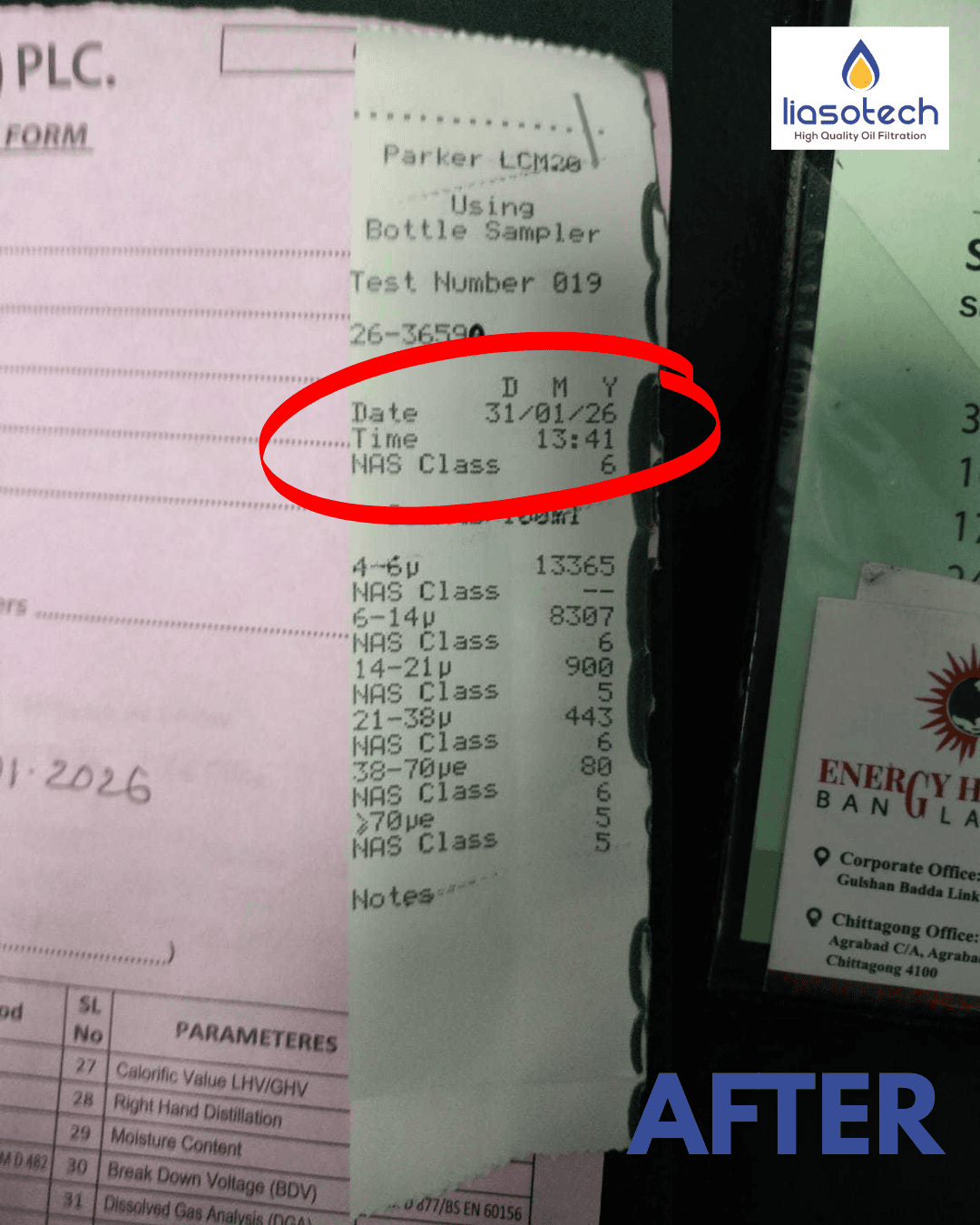 Hydraulic Oil Filtration Machine - After Filtration Result Liasotech